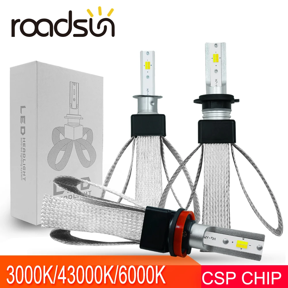 Светодиодный светильник roadsun для автомобиля H7 H4 H1 H3 H11 H13 880 9005 9006 HB3 HB4 точечный 3000K