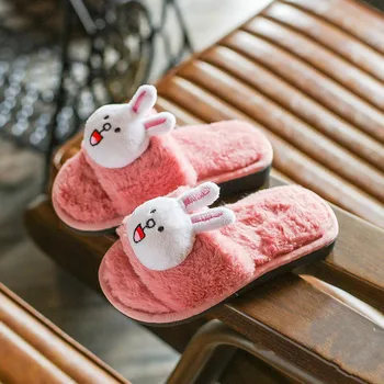 

Boys Girls Warm Slippers Plush Fur Winter Cartoon Anti-skid Soft Bottom Home Kids Children Slippers
