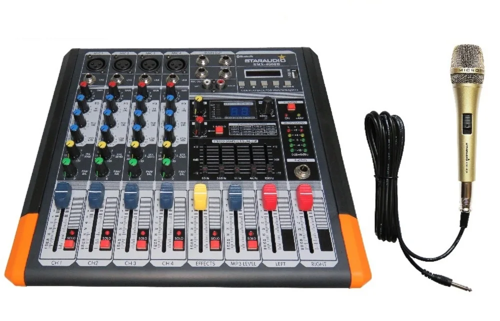 

STARAUDIO 4 Channel 2000 W Stage Amplifier Power Mixer MP3 Bluetooth USB W/ 1 Dynamic Microphone SMX-4000B