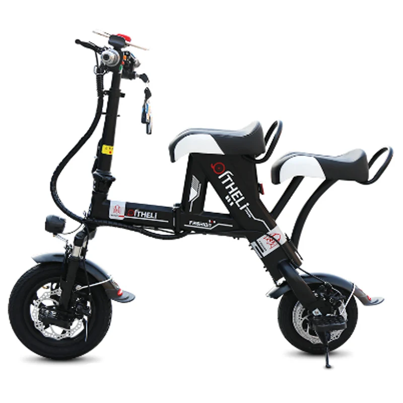 Складной электрический велосипед родитель-ребенок электрический велосипед 12 дюймов 2 человек складной портативный ebike литиевая батарея электрический велосипед - Цвет: black 20ah battery-D