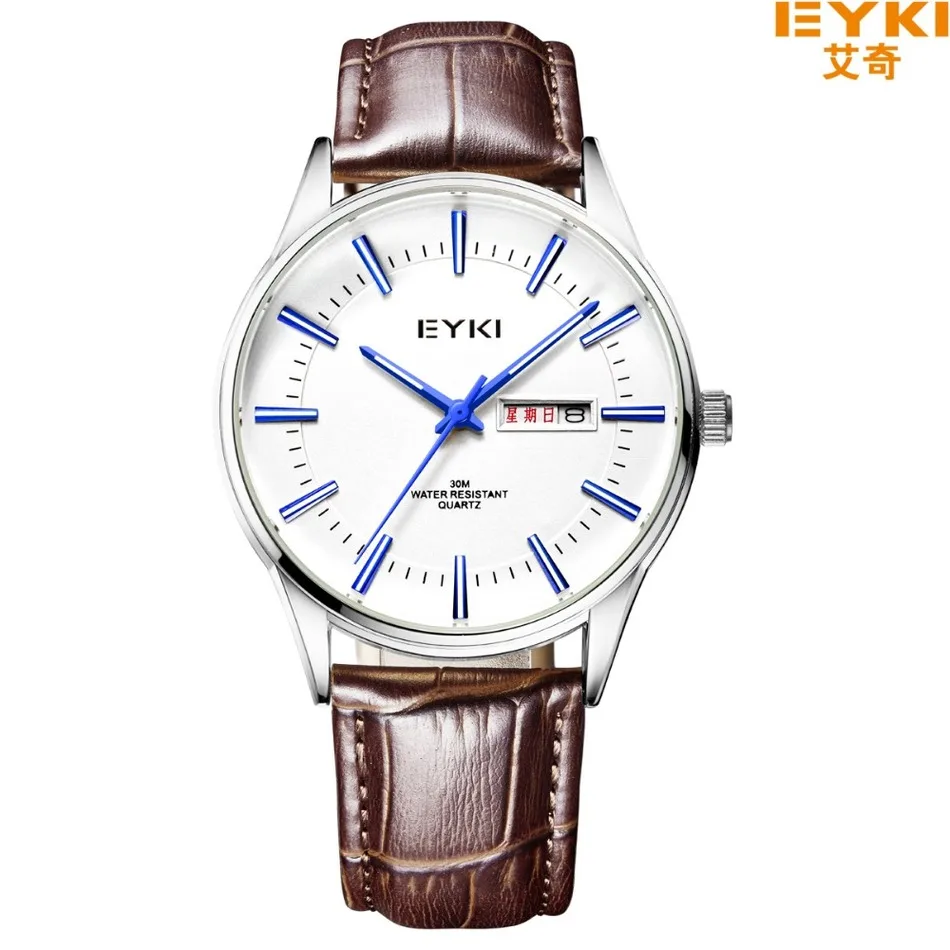 Brand EYKI 30M Waterproof Leather Strap Business Watches Roman Scale With Diamond Fashion Week Calendar Tide