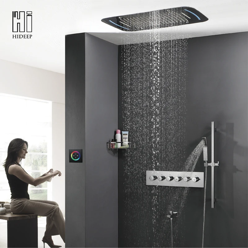 HIDEEP Roof Embedded Waterfall Rainfall Shower Head System Polished