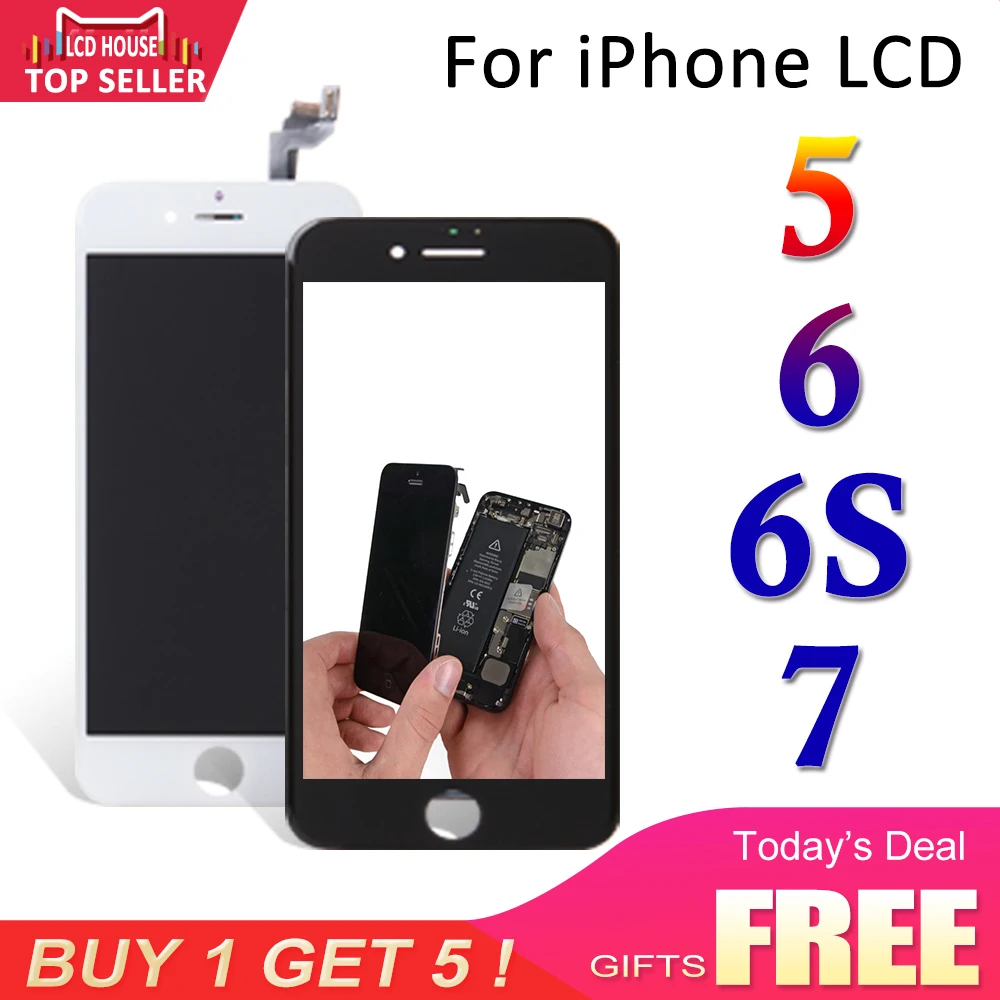 Запасной ЖК дисплей 100% AAA для Iphone 5 6 6S 7 запчасть экрана с сенсорным дигитайзером в