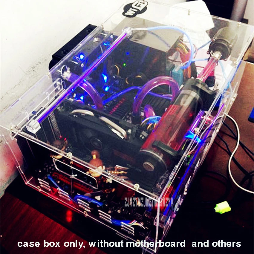 DIY прозрачный акриловый Настольный ПК компьютер шасси чехол Коробка для блок питания ATX материнская плата с USB Светодиодные ленты 15-светодиодный вентилятор