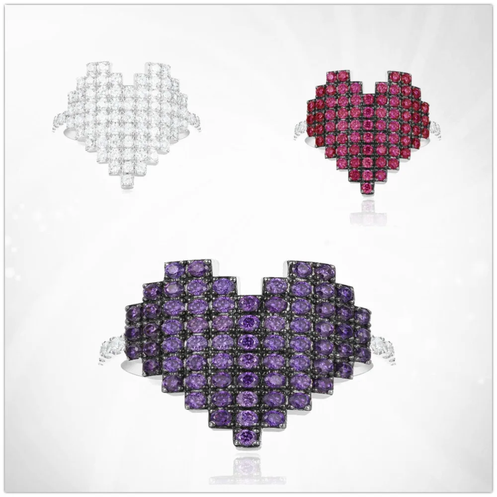 

APMM1:1s925 sterling silver zircon multicolor love heart fashion ring wild women's fresh European style