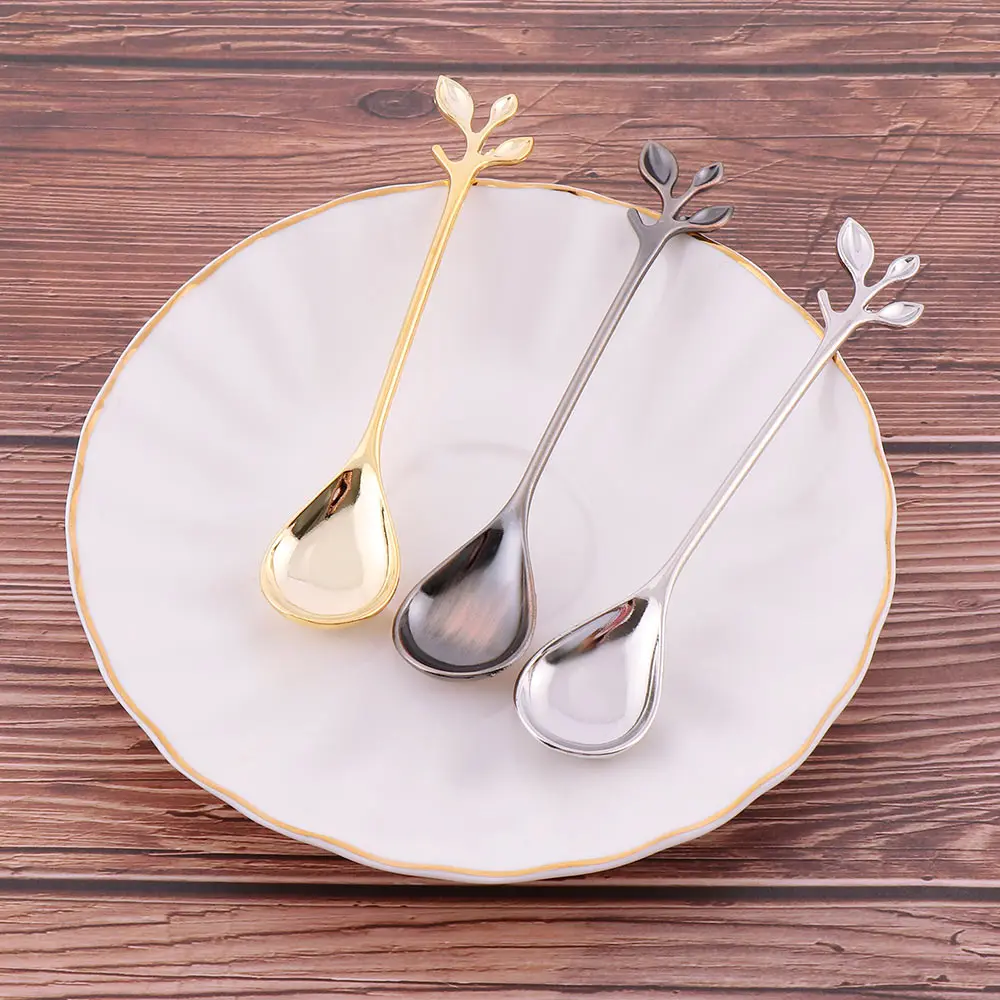 

2019New Royal Style Branch Shape Mini Dessert Spoon Small Coffee Ice Cream Spoon Cutlery Flatware Tableware for Snack Dining Bar