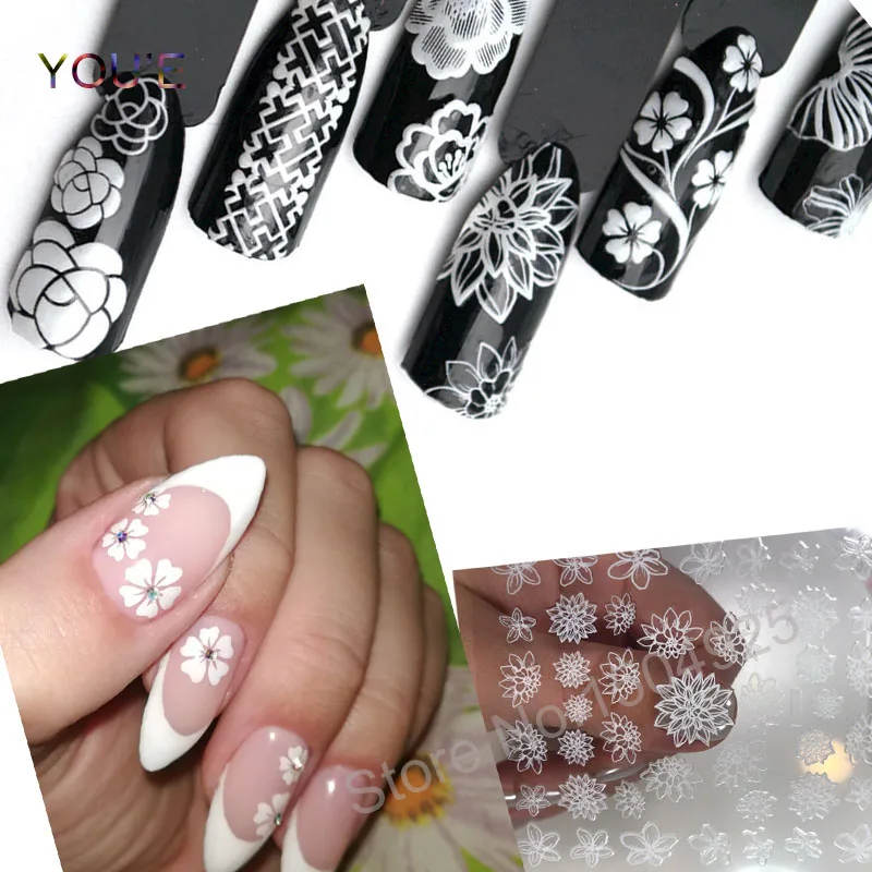 3D White Flower Nail Art Sticker Decoration Lace Manicure Design Back Glue Decals Stickers Tips Accessories Fashion | Красота и