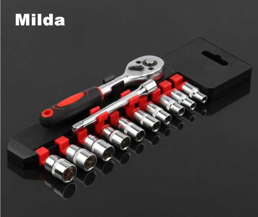 Milda 12 pcs ratcheting socket set 1/4" drive Chrome Vanadium wrench set power tool accessories