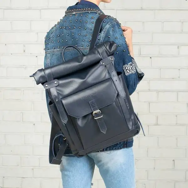 LAKESTONE мужской кожаный рюкзак ELIOT DARK BLUE