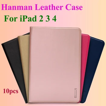 

10pcs Hanman Flip Leather Case For iPad 2 3 4 Business Genuine Leather Wallet Card Slot Case Cover