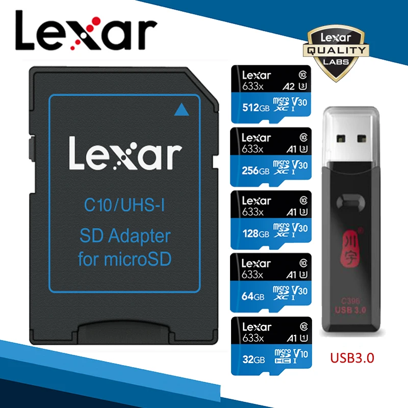 Карта памяти Micro SD Lexar 633x класс 10 256 ГБ 64 128 ГБ|Карты памяти| |