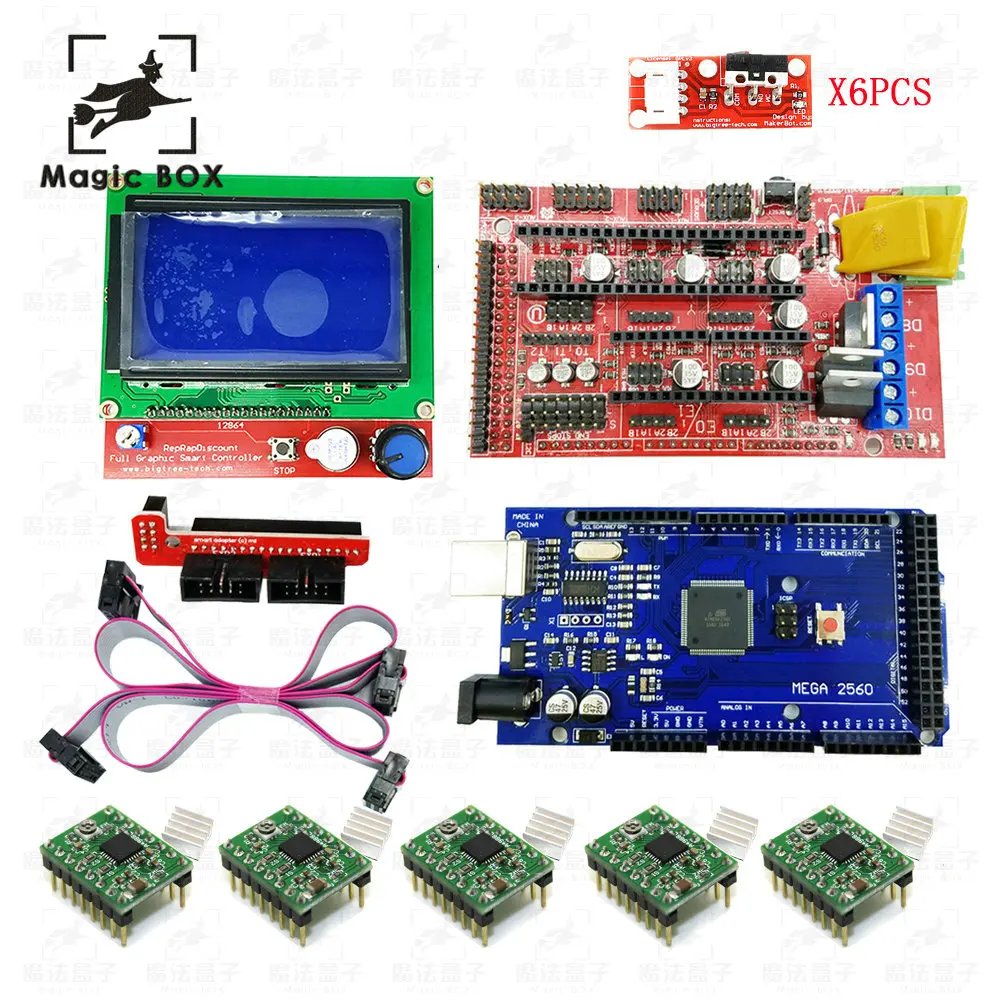 

3D Printer kit 1set=1pcs Mega 2560 R3+1pcs RAMPS 1.4 Controller+5pcs A4988 Stepper Driver Module+12864 controller + Endstops
