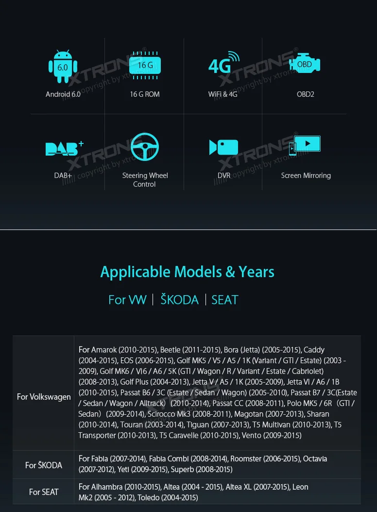 Top XTRONS 7" Android Head Unit Stereo Radio GPS Video Car DVD Player for Volkswagen Passat CC Eos Estate Sedan for Skoda for Seat 3