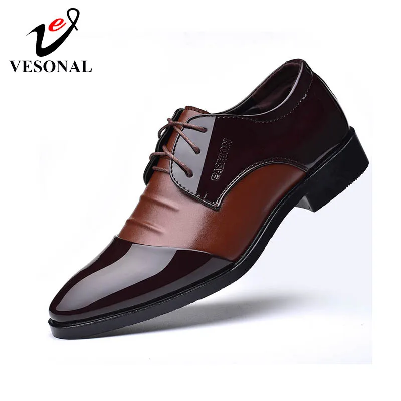 

VESONAL 2019 New Spring Autumn Patent Leather Leather Shoes Men Vintage Classic Mens Dress Shoes Male Formal Office Business