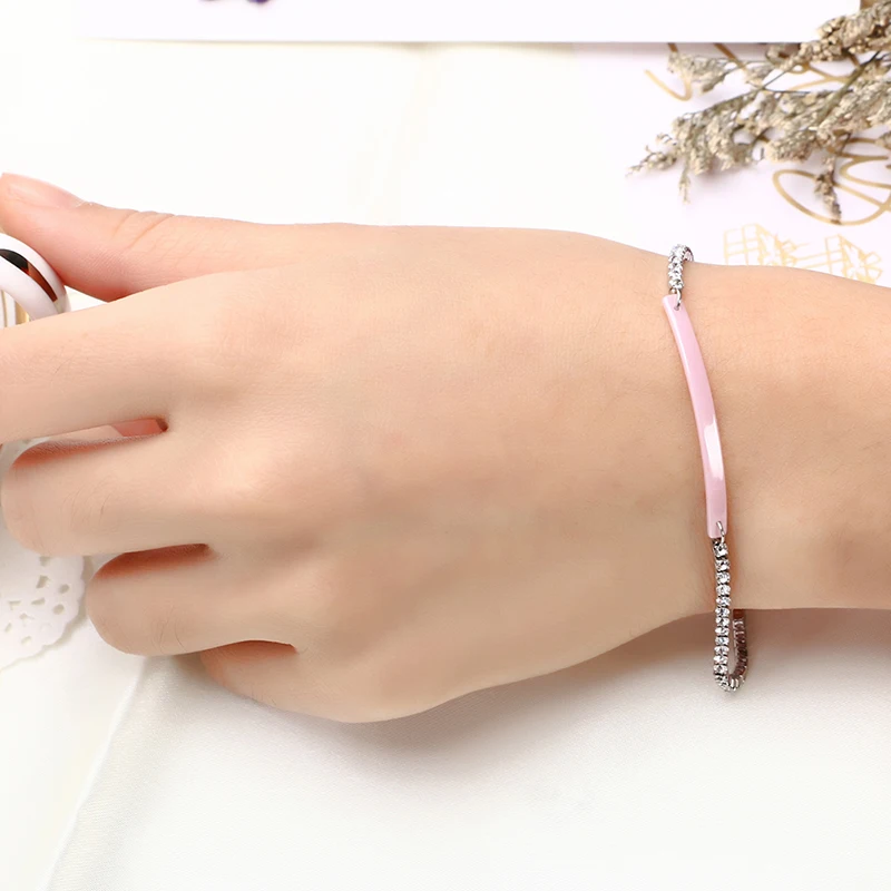 2018 New Fashion Ceramic Crystal Love Gold Stainless Steel Bracelet Pink White Black Bracelets Bangles for women Wholesale