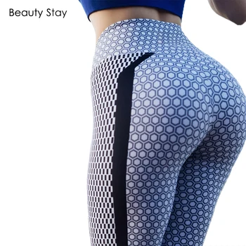 

Beauty Stay Summer Women Leggings Cellular Point Trousers Elastic Skinny Pants Digital Printing Sporting Fitness Leggings