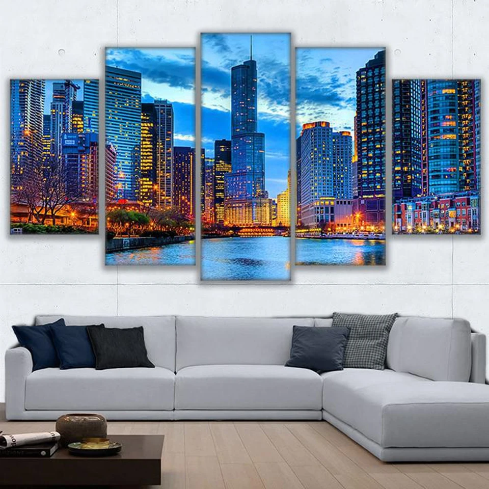 Wall Art Pictures Living Room Canvas Prints 5 Pieces Beautiful Chicago