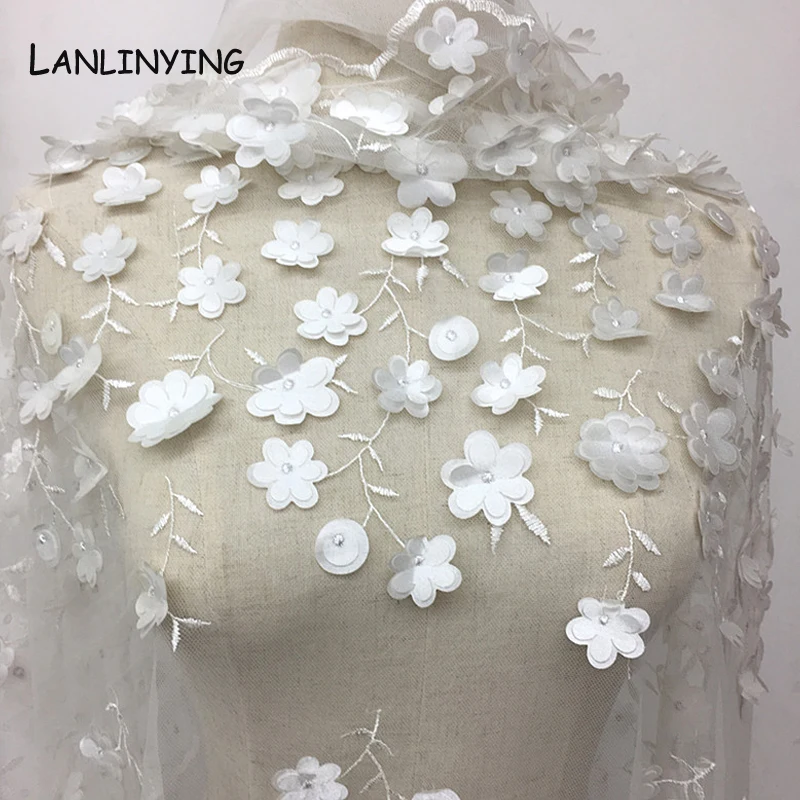 Стиль Лидер продаж сетка вышивка ткань шифон двойной 3D бабочка цветок ткани модное свадебное платье аксессуары D546