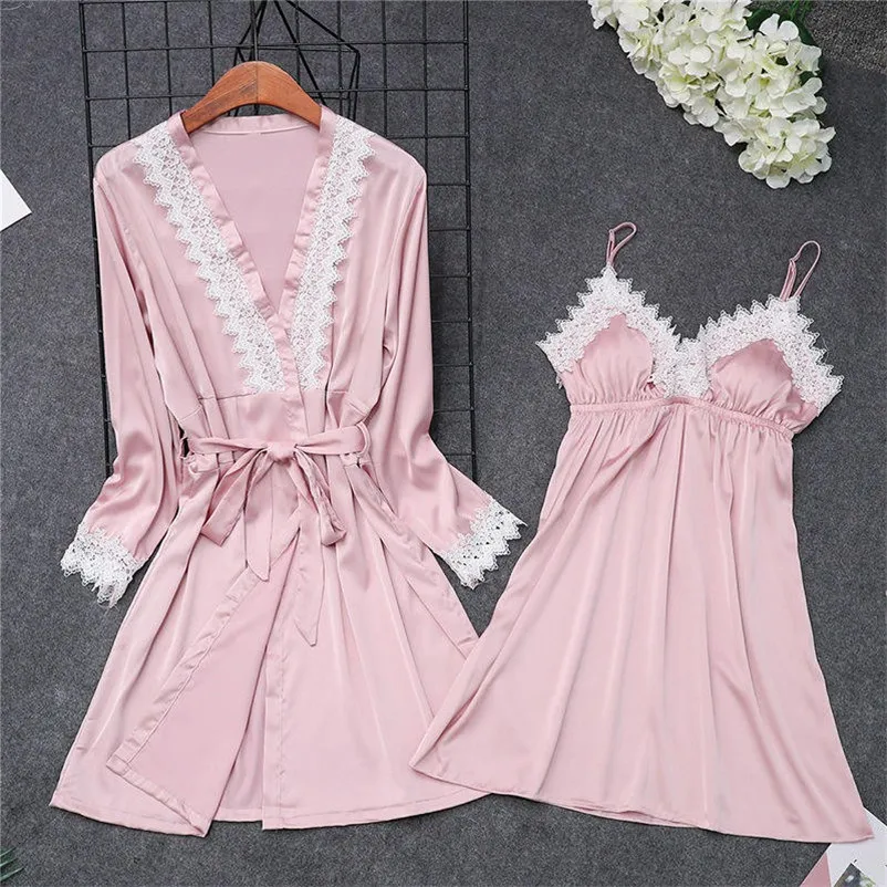 

Sexy New Girl Lingerie Women Lace Robe Satin Nightdress Sleepwear Nightgown Women summer plus size Casual Lingerie s-3xl #15S