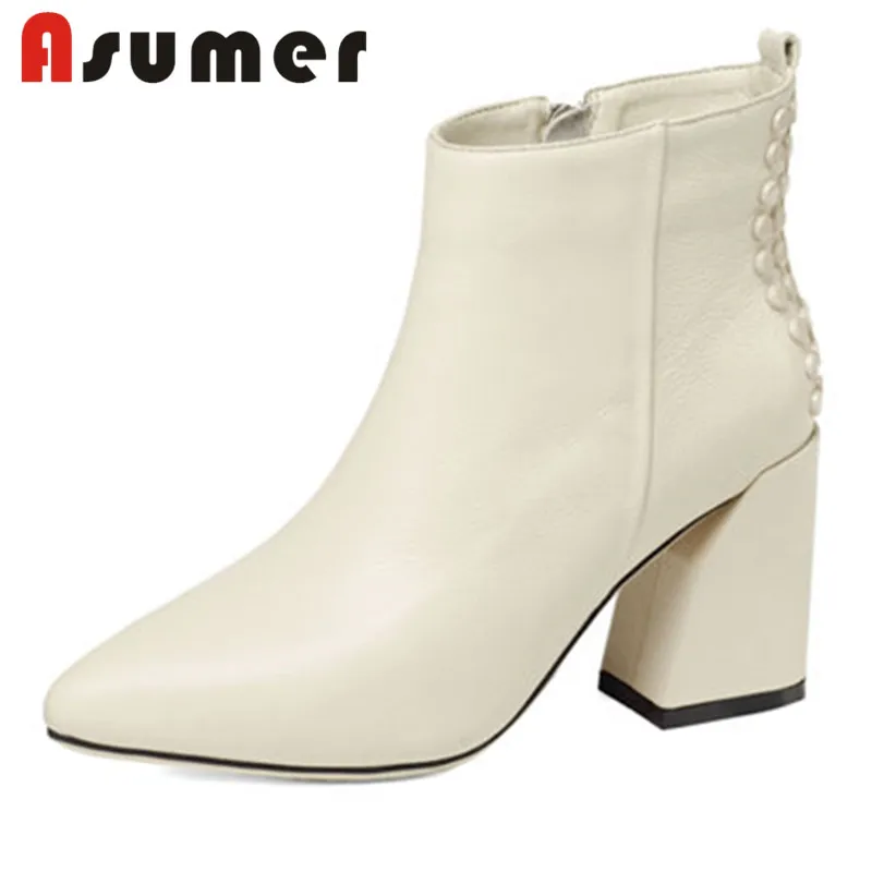 

ASUMER NEW ARRIVE 2018 fashon solid ankle boots for women pointed toe high heels boots thick heels sexy genuine leather boots