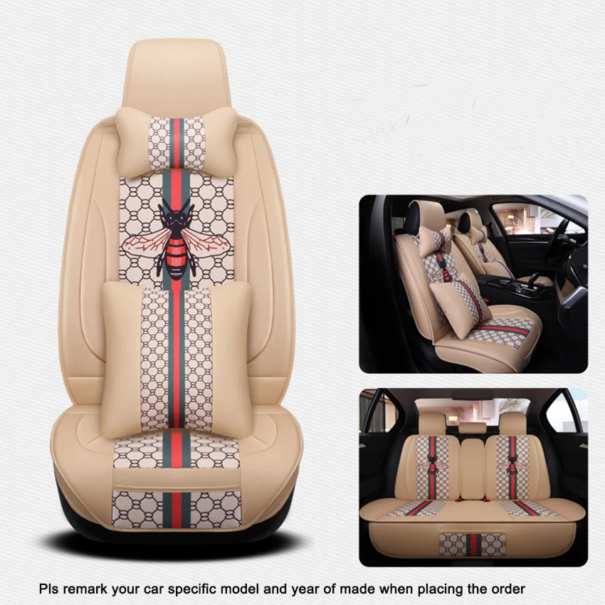

KKYSYELVA Front Rear PU Leather Auto Universal Car Seat Covers Automobile seat cover Car Seat Cushion Set Interior Accessories