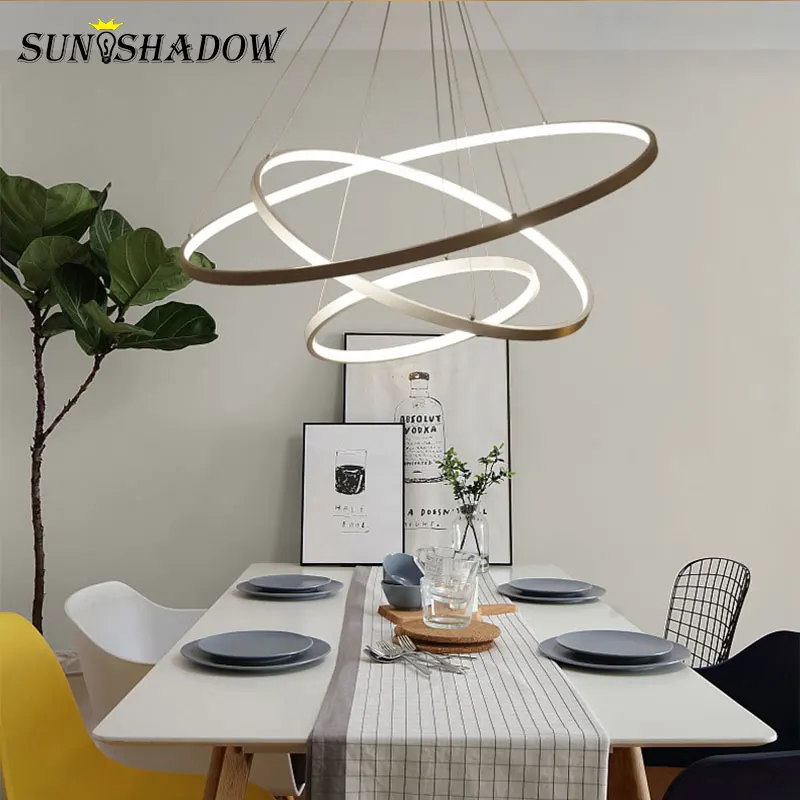 Candelabro Led moderno blanco y negro Rrings lámpara LED iluminación para la sala comedor cocina Hanglamp iluminación - 3