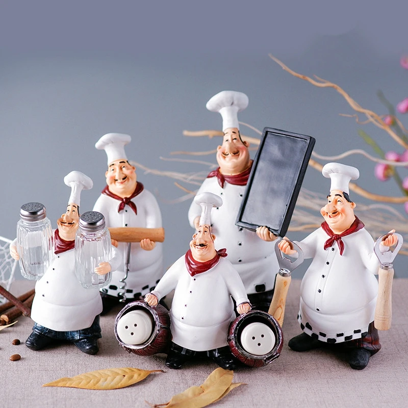

American Country Retro Creative Chef Figurine Set Resin Cook Statue Window Display Gift and Craft Knickknack Ornament Accessorie