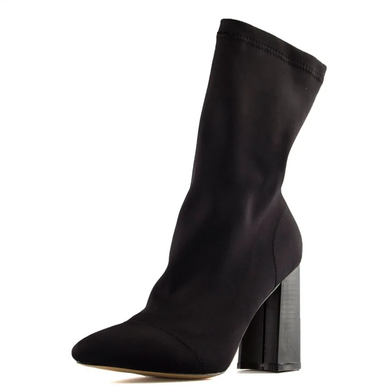 Mi Talons Femmes Chaussures Épais green De Bottes Fil Black Pointu Haute 2018 Élastique Bout Femme Automne Chaussettes mollet Talon TlFJ3cK1