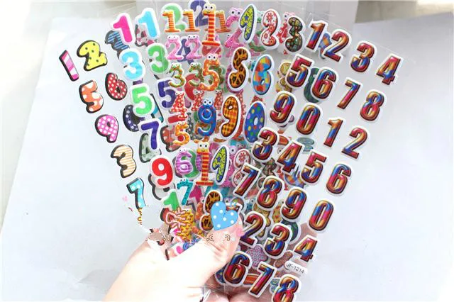 6 Sheets Cute Kawaii Numbers Letter Symbol Scrapbooking Bubble Puffy Stickers Emoji Teacher Reward Kids Toy Notbook sticker