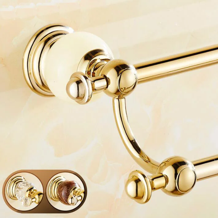 High Quality Gold wall mounted 24 inch Double Towel Bar Brass&Jade