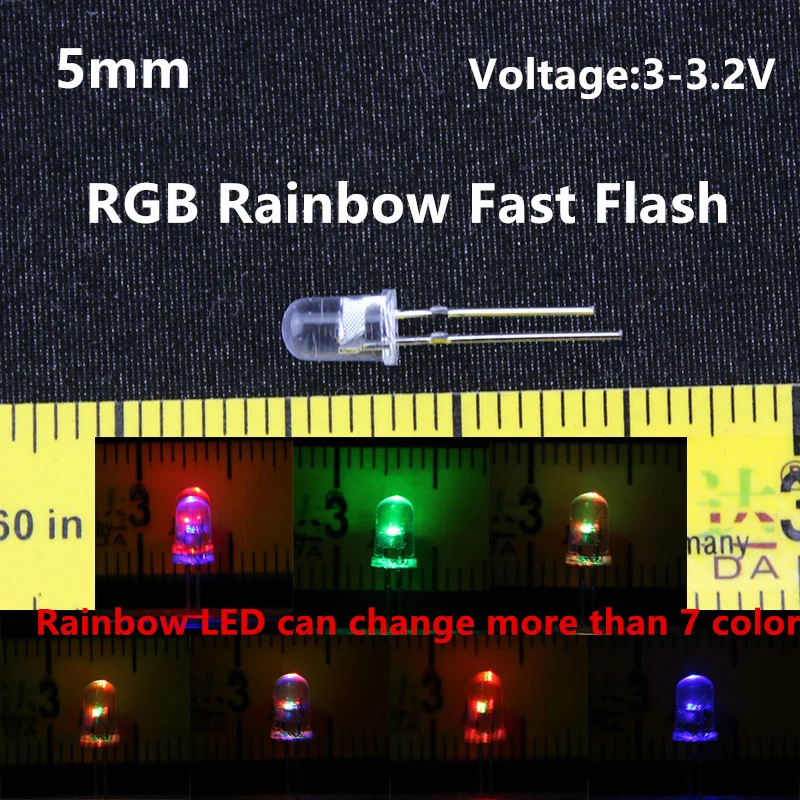 

20 pcs 5mm Fast RGB Flash Red Green Blue Rainbow Multi Color light emitting diode Round Rainbow LED can change more than 7 color
