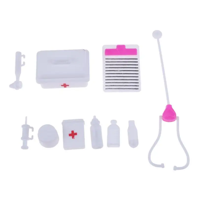 

10pcs/Set Dollhouse Plastic Medical Doctor Kit for Doll Accessories Mini Doctor Nurse Role Play Toys Plastic Medical Kit Toys
