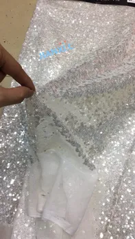 

hot selling 5 yards embroidered tulle Net Lace with sequins CiCi-102422 French tulle mesh Lace Fabric For dress
