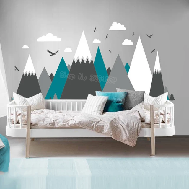 Gray Cream Mountains Wall Sticker Home Decor For Kids Room Nursery Gray Cream Mountains Wall Sticker Home Decor For Kids Room Nursery Eagles Pine Trees Clouds Beautiful Art Murals Decal Jw373
