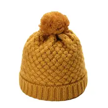 Женская зимняя Балаклава, шапки для женщин, уличная одноцветная шапка с помпоном, вязаная шапка с флисовой подкладкой