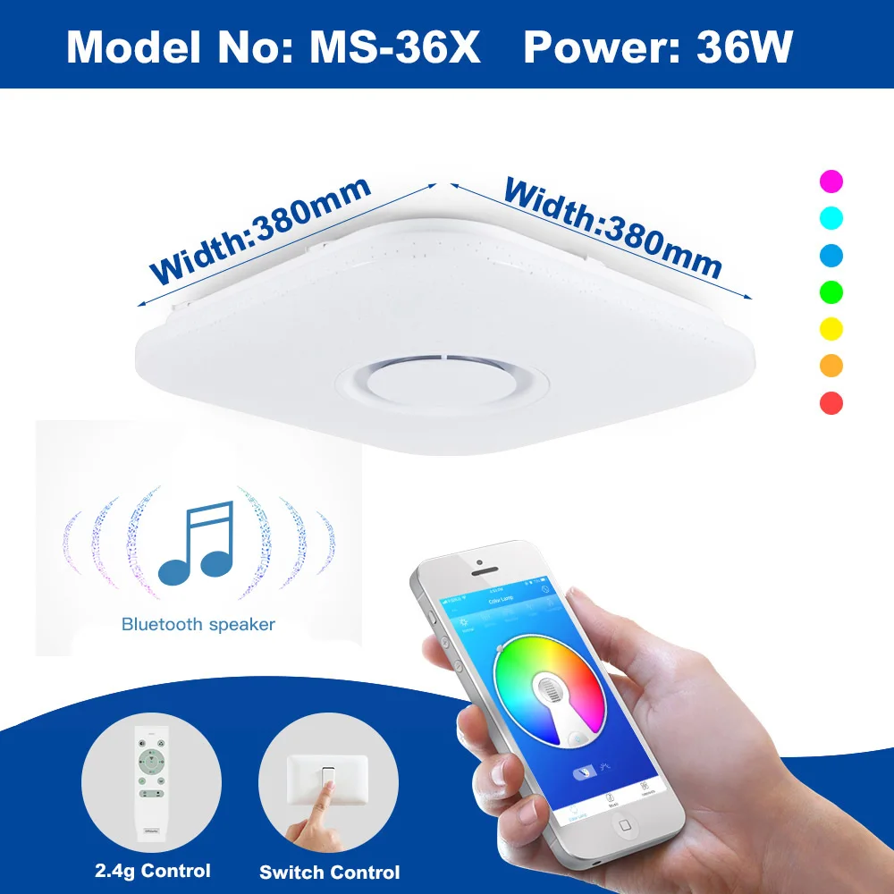 380 music color36W Умный светодиодный потолочный светильник RGB с регулируемой яркостью 25 Вт 36 Вт 52 Вт, управление через Bluetooth и музыку, современный светодиодный потолочный светильник для гостиной/спальни 220 В - Цвет корпуса: 380 music color36W