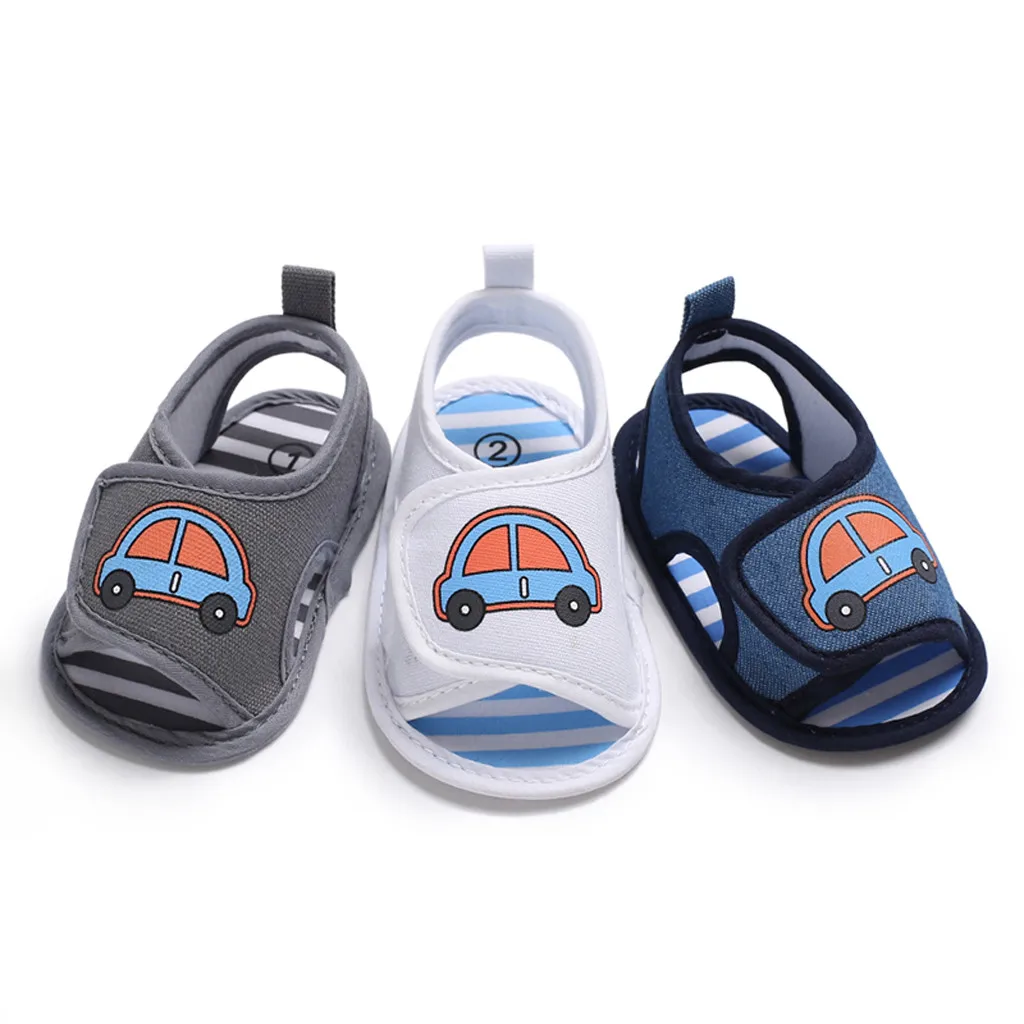 

Baby male baby buckle cotton sandals children casual cartoon car pattern shoes Hook Loop single shoes 2019 summer bestseller