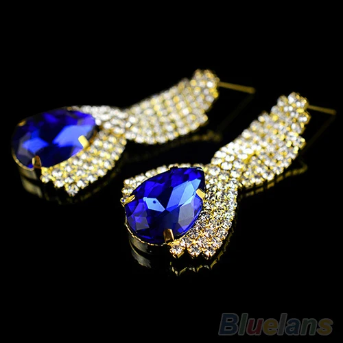 Bluelans Charming Women's Sparkling Rhinestone Luxury Waterdrop Crystal Golden Drop Earrings
