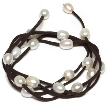 

xiuli 003010 45" White Freshwater Pearl on black Leather Wrap Bracelet Necklace
