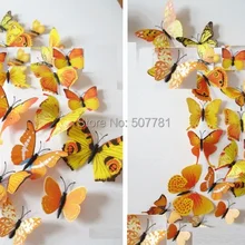 [ ] Новинка! DIY 12 шт./лот виниловые 3D желтые бабочки для декоративная Съемная настенная украшение для дома красивая наклейка на стену