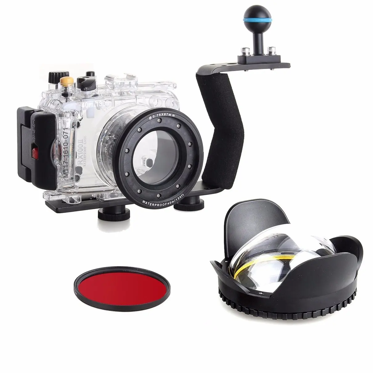 40 м Водонепроницаемая подводная камера Корпус Дайвинг чехол для SONY RX100 II+ 67 мм объектив с рыбий глаз+ Дайвинг ручка рыбий глаз w/фильтр