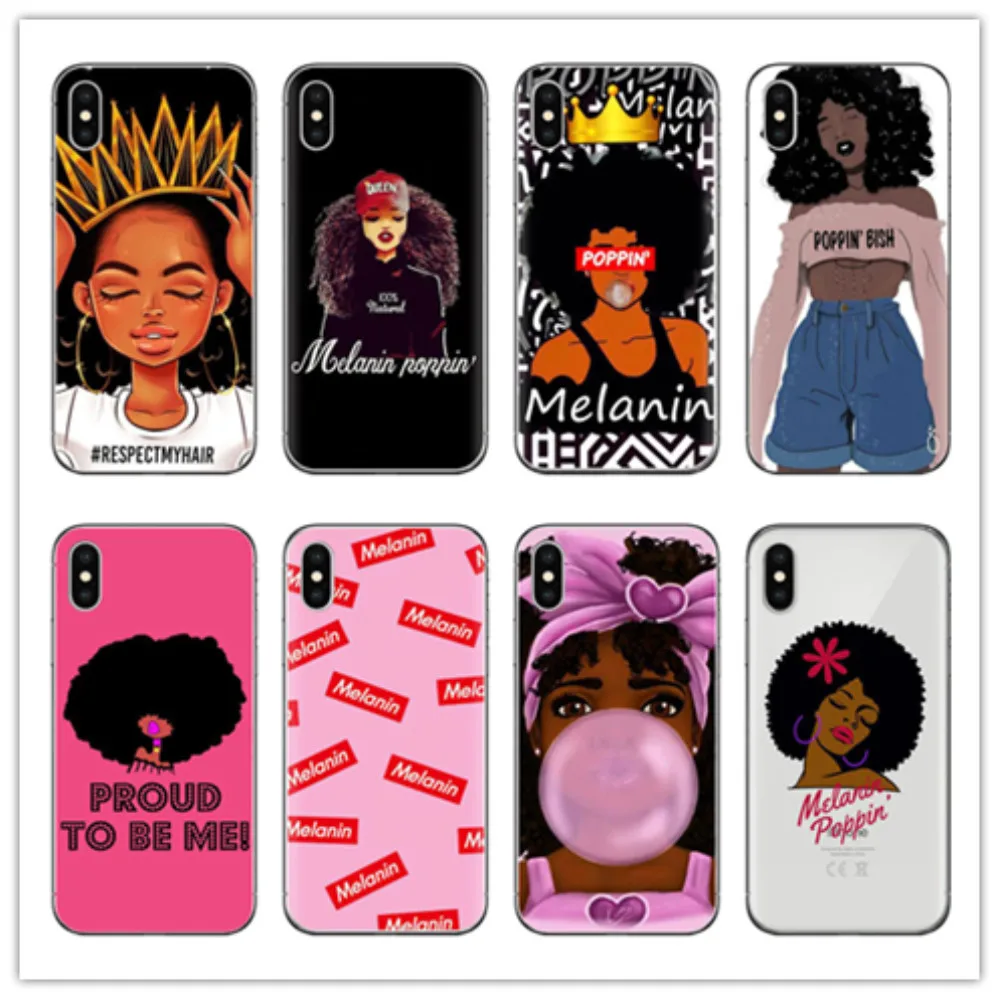 IMIDO Melanin Poppin Aba Soft Silicone Phone Case for iPhone X 6 8 plus 5 5s se 6s Fashion Black Girl Cover For Coque iPhone 7