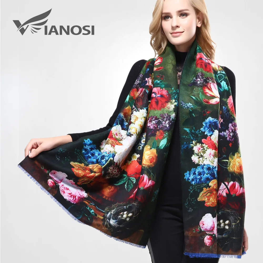 Женский шарф Бандана VIANOSI зимний плотный теплый с принтом шерстяной VA070|women wraps|brand