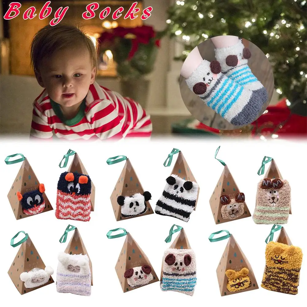 

Boys and Girls Baby Cute Christmas Socks 0-3 Year Old Cute Animal Cartoon Coral Pile Autumn Winter Cold Proof Floor Baby Socks
