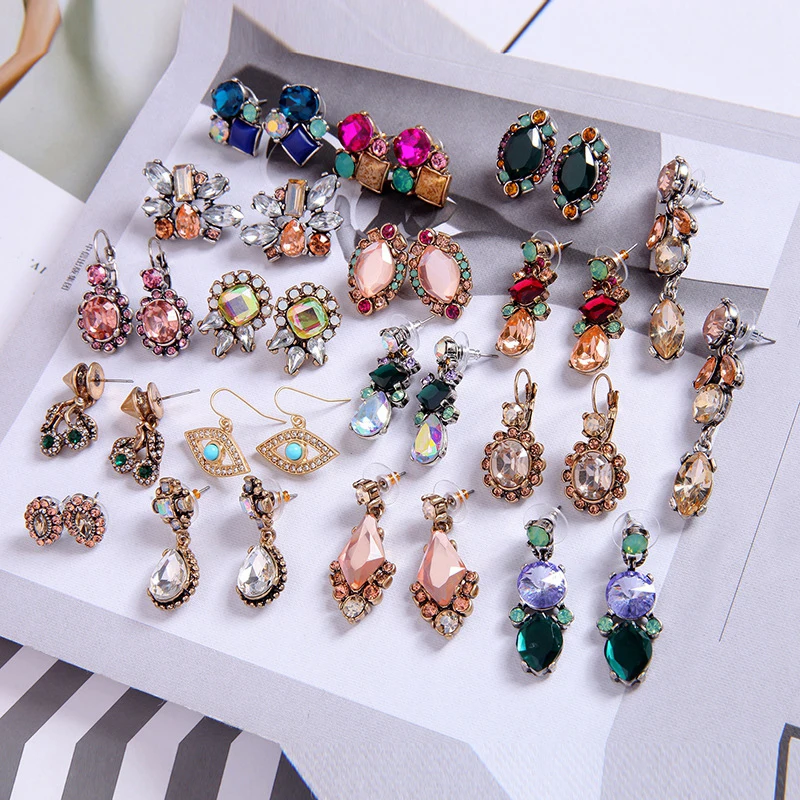 

SHUANGR New Product Crystal Round Waterdrop Earrings Multi Style Small Antique Drop Earrings For Women Wholesale Jewelry