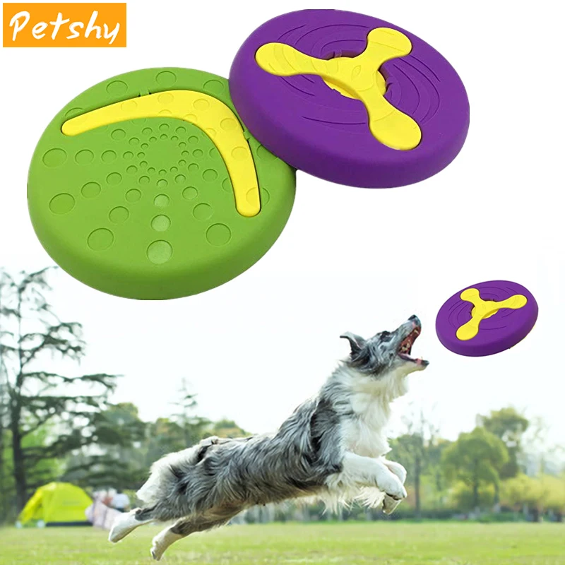 

Petshy New Pet Dog Flying Discs Rubber Resistance Bite Chew Interactive Trainning Fetch Flying Discs Pet Feeder Dish Toys