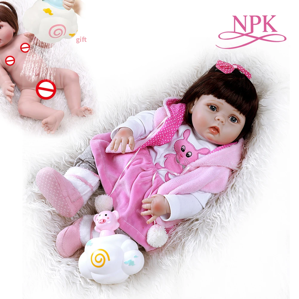 

NPK56CM reborn toddler baby girl doll full body soft silicone in pink dress sweet bebe doll Anatomically Correct