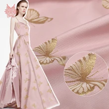 Роскошный розовый с золотой металлической бабочкой жаккардовая парча ткань одежда для пальто платье tissu tecido stoffen fabrc telas SP5153