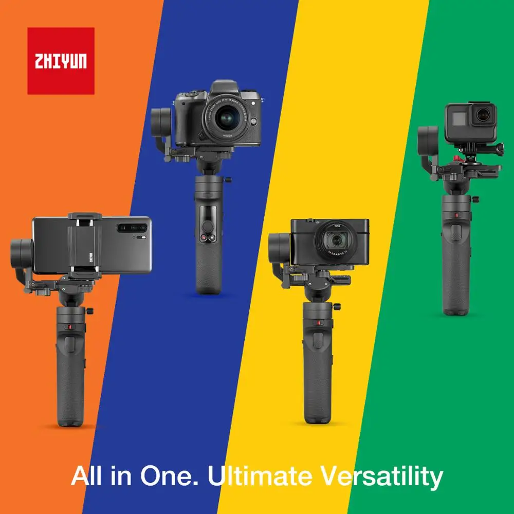 Zhiyun Crane-M2 3-осевой ручной шарнирный стабилизатор для камеры GoPro, Для беззеркальных камер, смартфон, экшн-камера, Быстрый вкл/выкл, вращение на 360 °
