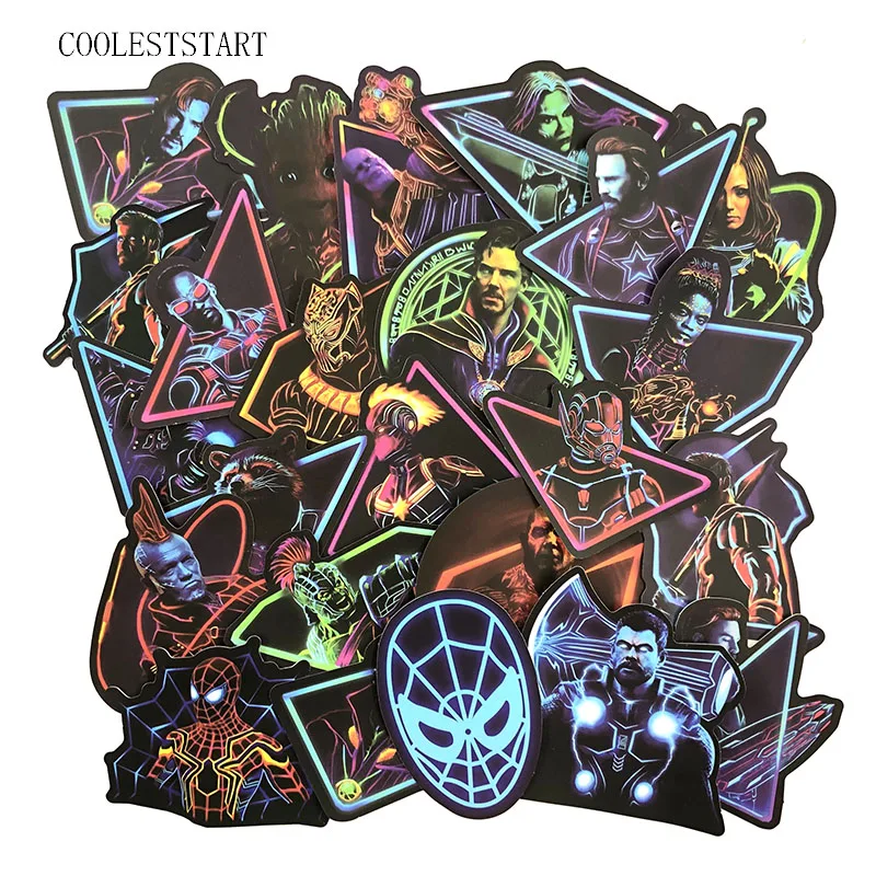 48 قطعة النيون سوبر hero ملصقات أعجوبة ملصقا لوح التزلج دراجة نارية الأمتعة ملصقات ل مجموعة Pvc للماء سوبر hero Sickers
